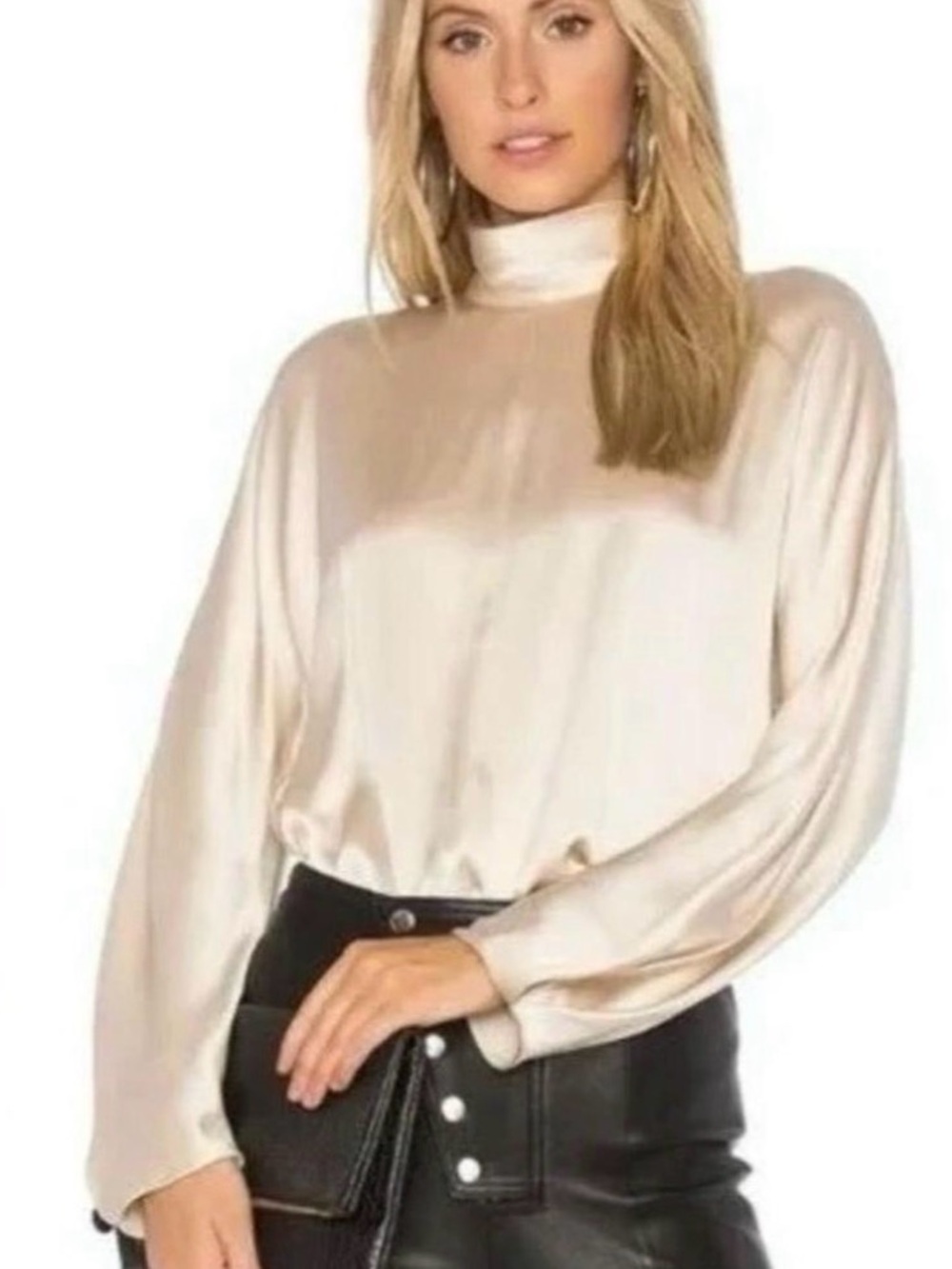 Vince 100% Silk Mock Neck Blouse in Champagne. Size S